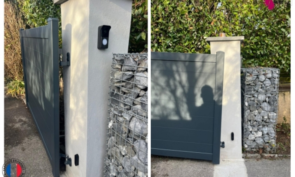 Portail aluminium sur mesure vers Crémieu avec visiophone connecté Somfy – Fabrication française
