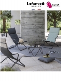Lounger terrasse et bord de piscine Lafuma Mobilier Ancône Gordes Hedona - Toile coloris latte et tube coloris titane