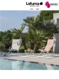 Lounger terrasse et bord de piscine Lafuma Mobilier Ancône Opale Hedona - Toile coloris beige argile et tube coloris kaolin