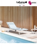 Bayanne bain de soleil terrasse et bord de piscine Lafuma Mobilier Opale Hedona - Toile coloris bleu céladon et Structure coloris kaolin
