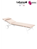 Bayanne bain de soleil terrasse et bord de piscine Lafuma Mobilier Opale Hedona - Toile coloris beige argile et Structure coloris kaolin