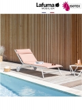 Bayanne bain de soleil terrasse et bord de piscine Lafuma Mobilier Opale Hedona - Toile coloris orange ocre et Structure coloris kaolin