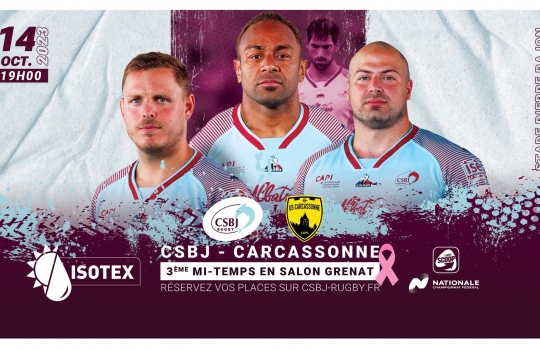 Isotex, Parrain du match de rugby CSBJ - Carcassonne Samedi 14 Octobre 19h au stade Pierre Rajon...