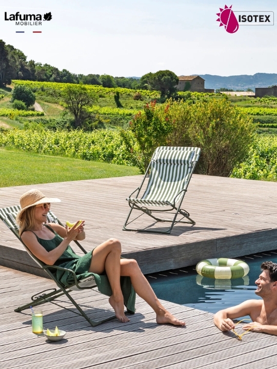 Transat Jardin Oscillant Lafuma Mobilier Transaswing Airlon Riviera Colorblock – Confort Souple, 3 Positions, Fabrication Française