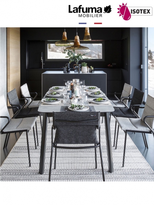 Table repas Lafuma Mobilier Ancône Opale - Plateau coloris ciment et Pieds coloris kaolin