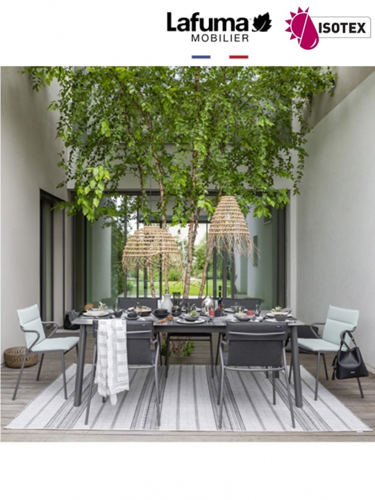 Table repas Lafuma Mobilier Ancône Opale - Plateau coloris ciment et Pieds coloris kaolin
