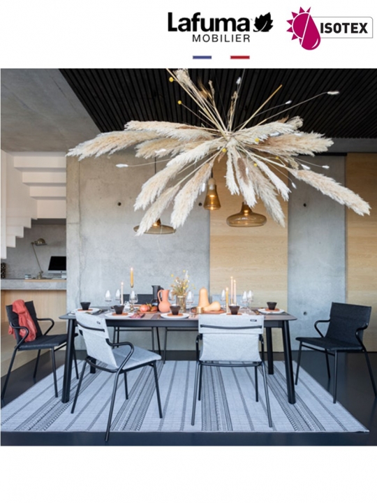 Table repas Lafuma Mobilier Ancône Opale - Plateau coloris ciment et Pieds coloris kaolin