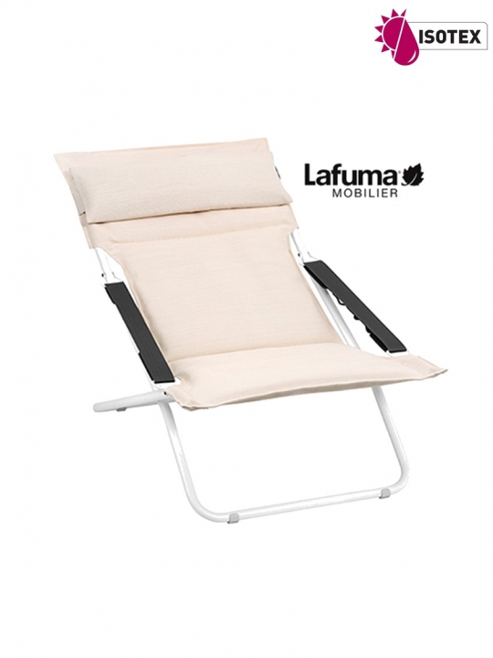 Bayanne transat terrasse et bord de piscine Lafuma Mobilier Opale Hedona - Toile coloris beige argile et Structure coloris kaolin