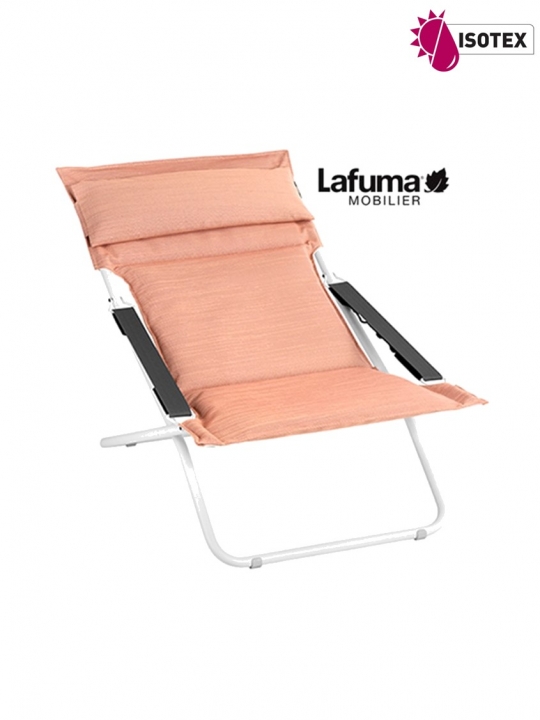 Bayanne transat terrasse et bord de piscine Lafuma Mobilier Opale Hedona - Toile coloris orange ocre et Structure coloris kaolin
