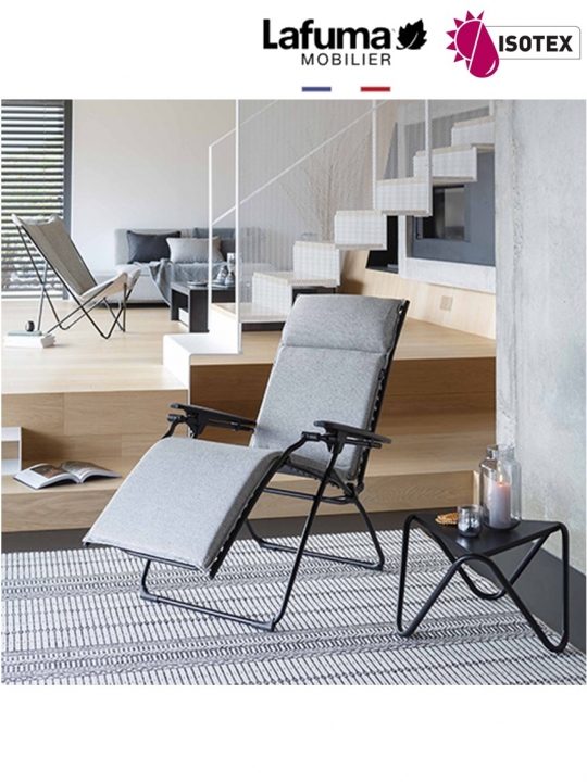 Bayanne fauteuil de relaxation Lafuma Mobilier Allure Sunbrella® - Toile coloris gris granite et Structure coloris noir