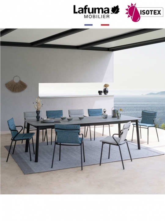 Table repas extensible Lafuma Mobilier Ancône Allure - Plateau coloris ciment et Pieds coloris noir