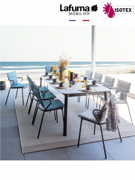 Table repas extensible Lafuma Mobilier Ancône Gordes - Plateau coloris ciment et Pieds coloris titane