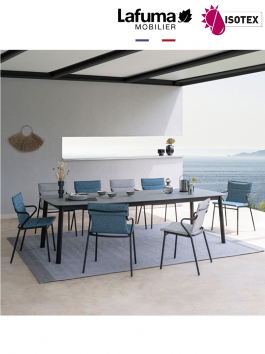 Table repas extensible Lafuma Mobilier Ancône Gordes - Plateau coloris ciment et Pieds coloris titane