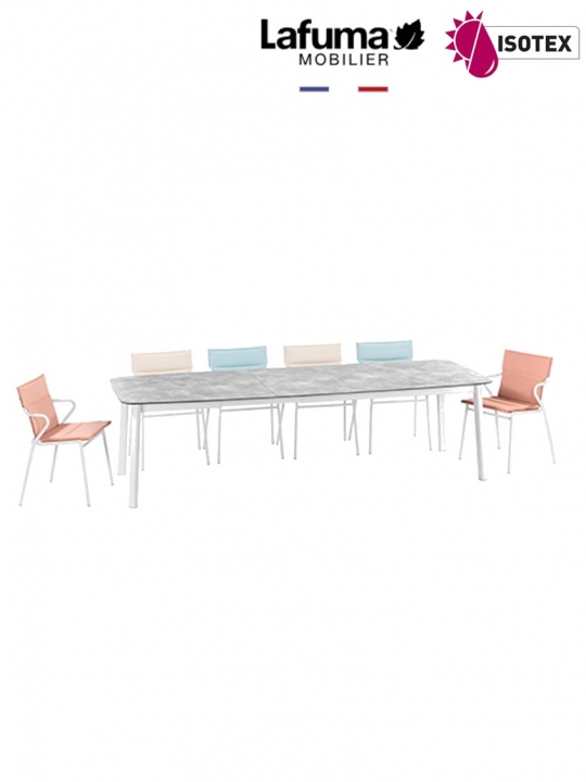 Table repas extensible Lafuma Mobilier Ancône Opale - Plateau coloris ciment et Pieds coloris kaolin