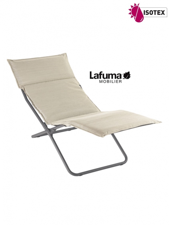 Bayanne chaise longue terrasse et bord de piscine Lafuma Mobilier Gordes Hedona - Toile coloris latte et Structure coloris titane