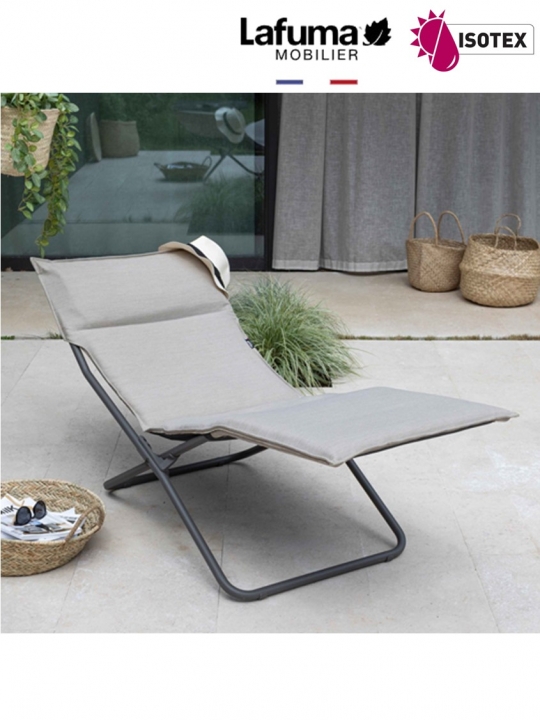 Bayanne chaise longue terrasse et bord de piscine Lafuma Mobilier Gordes Hedona - Toile coloris jade et Structure coloris titane