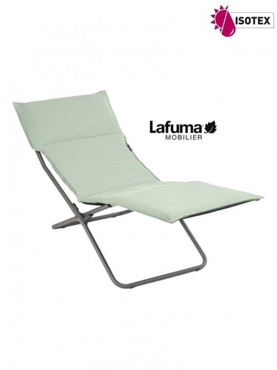 Bayanne chaise longue terrasse et bord de piscine Lafuma Mobilier Gordes Hedona - Toile coloris jade et Structure coloris titane