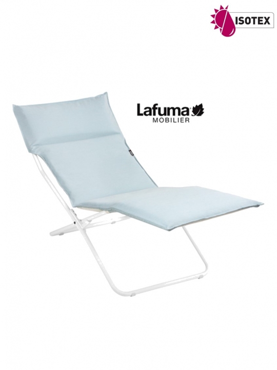 Bayanne chaise longue terrasse et bord de piscine Lafuma Mobilier Opale Hedona - Toile coloris bleu céladon et Structure coloris kaolin