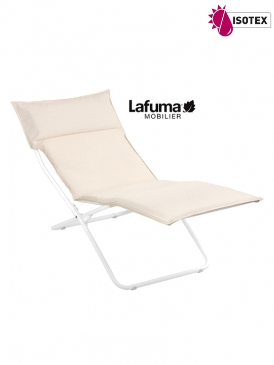 Bayanne chaise longue terrasse et bord de piscine Lafuma Mobilier Opale Hedona - Toile coloris beige argile et Structure coloris kaolin