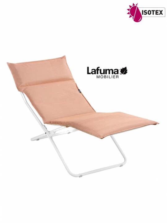 Bayanne chaise longue terrasse et bord de piscine Lafuma Mobilier Opale Hedona - Toile coloris orange ocre et Structure coloris kaolin