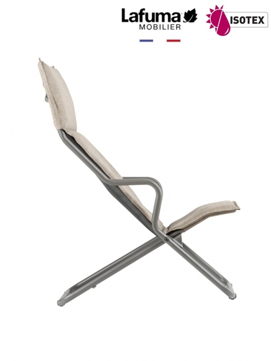 Lounger terrasse et bord de piscine Lafuma Mobilier Ancône Gordes Hedona - Toile coloris latte et tube coloris titane