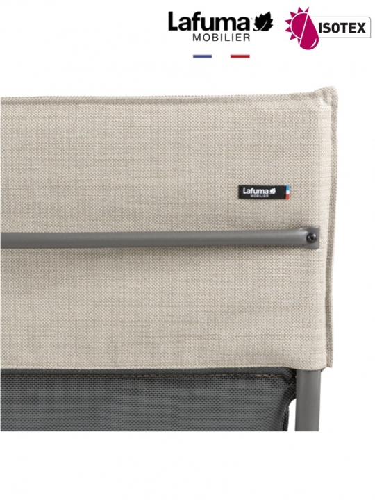 Lounger terrasse et bord de piscine Lafuma Mobilier Ancône Gordes Hedona - Toile coloris latte et tube coloris titane