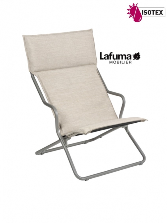 Lounger terrasse et bord de piscine Lafuma Mobilier Ancône Gordes Hedona - Toile coloris latte et tube coloris titane
