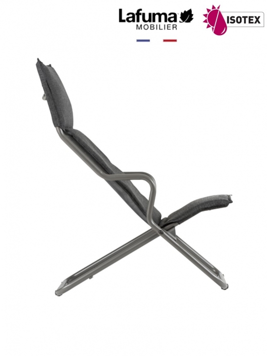 Lounger terrasse et bord de piscine Lafuma Mobilier Ancône Gordes Hedona - Toile coloris onyx et tube coloris titane