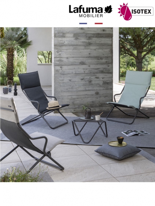 Lounger terrasse et bord de piscine Lafuma Mobilier Ancône Gordes Hedona - Toile coloris onyx et tube coloris titane