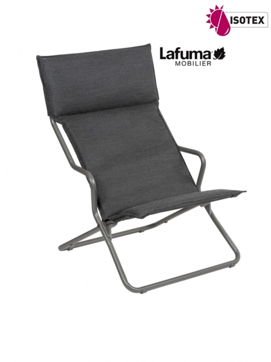 Lounger terrasse et bord de piscine Lafuma Mobilier Ancône Gordes Hedona - Toile coloris onyx et tube coloris titane