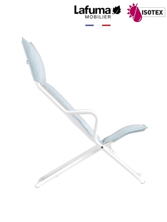 Lounger terrasse et bord de piscine Lafuma Mobilier Ancône Opale Hedona - Toile coloris bleu céladon et tube coloris kaolin