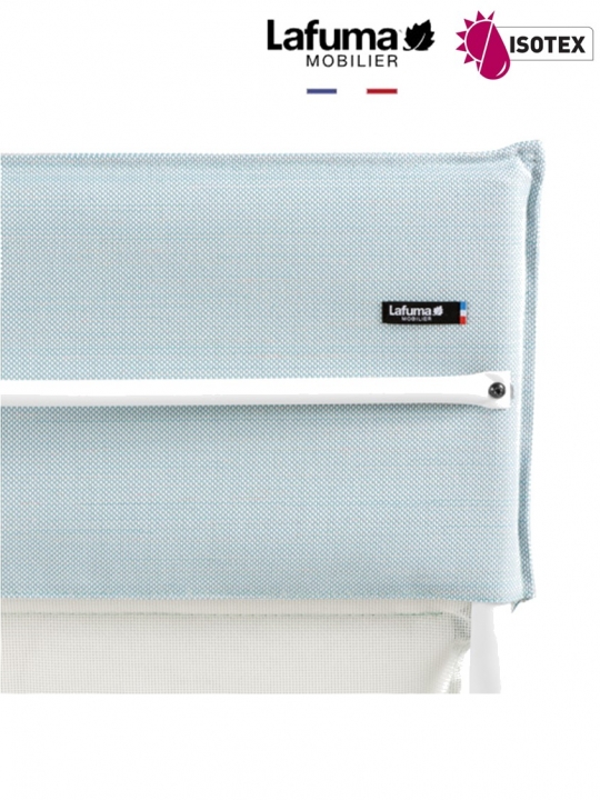 Lounger terrasse et bord de piscine Lafuma Mobilier Ancône Opale Hedona - Toile coloris bleu céladon et tube coloris kaolin