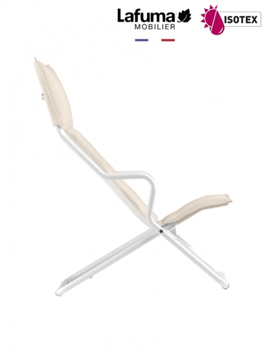 Lounger terrasse et bord de piscine Lafuma Mobilier Ancône Opale Hedona - Toile coloris beige argile et tube coloris kaolin