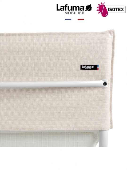 Lounger terrasse et bord de piscine Lafuma Mobilier Ancône Opale Hedona - Toile coloris beige argile et tube coloris kaolin