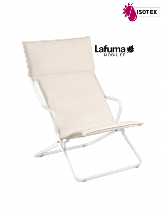 Lounger terrasse et bord de piscine Lafuma Mobilier Ancône Opale Hedona - Toile coloris beige argile et tube coloris kaolin
