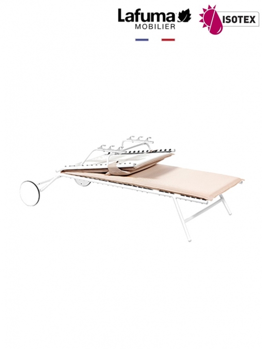 Bayanne bain de soleil terrasse et bord de piscine Lafuma Mobilier Opale Hedona - Toile coloris beige argile et Structure coloris kaolin