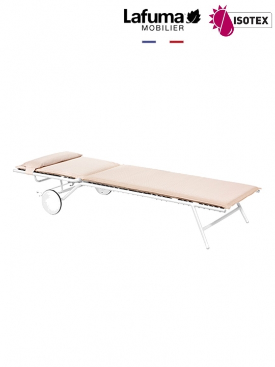 Bayanne bain de soleil terrasse et bord de piscine Lafuma Mobilier Opale Hedona - Toile coloris beige argile et Structure coloris kaolin