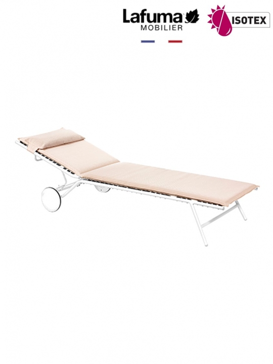 Bayanne bain de soleil terrasse et bord de piscine Lafuma Mobilier Opale Hedona - Toile coloris beige argile et Structure coloris kaolin