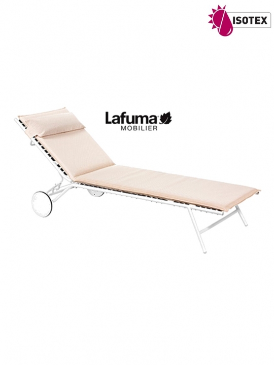 Bayanne bain de soleil terrasse et bord de piscine Lafuma Mobilier Opale Hedona - Toile coloris beige argile et Structure coloris kaolin