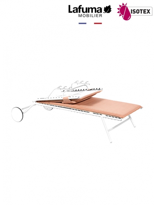 Bayanne bain de soleil terrasse et bord de piscine Lafuma Mobilier Opale Hedona - Toile coloris orange ocre et Structure coloris kaolin