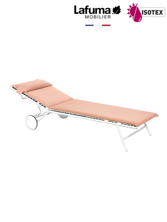 Bayanne bain de soleil terrasse et bord de piscine Lafuma Mobilier Opale Hedona - Toile coloris orange ocre et Structure coloris kaolin