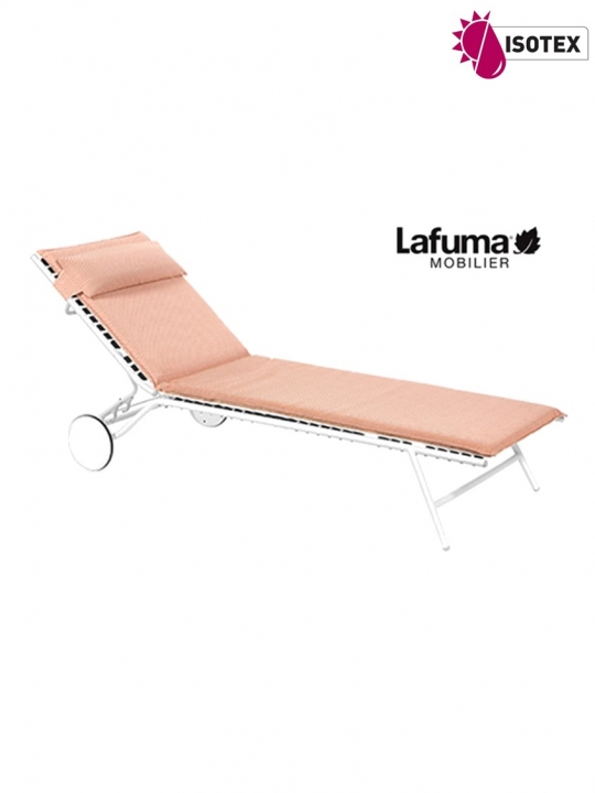 Bayanne bain de soleil terrasse et bord de piscine Lafuma Mobilier Opale Hedona - Toile coloris orange ocre et Structure coloris kaolin