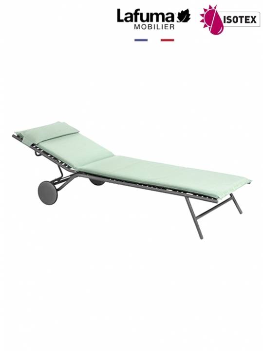 Bayanne bain de soleil terrasse et bord de piscine Lafuma Mobilier Gordes Hedona - Toile coloris jade et Structure coloris titane
