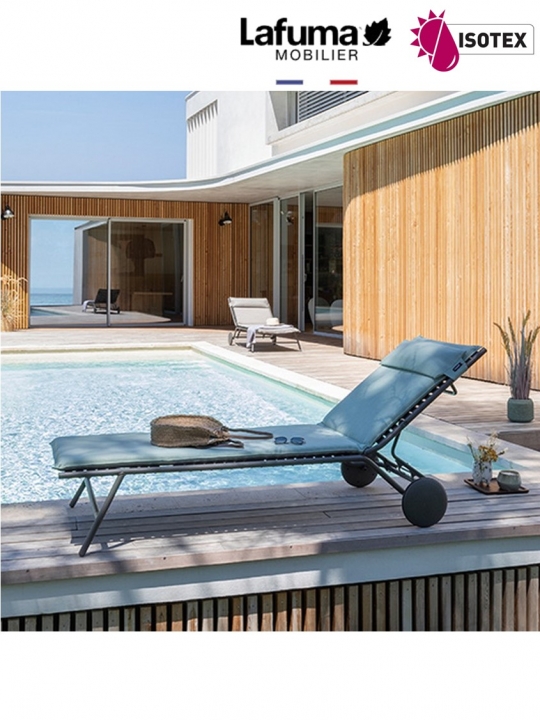 Bayanne bain de soleil terrasse et bord de piscine Lafuma Mobilier Gordes Hedona - Toile coloris jade et Structure coloris titane